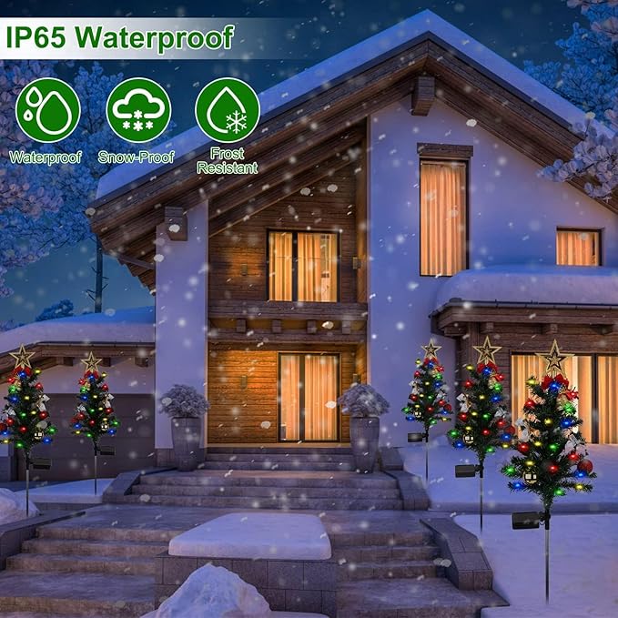 4 Pack Solar Christmas Decorations Tree Lights Upgraded Outdoor Solar Stake Decorative Lights Xmas Tree W/20 LED-RGB Lights IP65 Waterproof Dual Lighting Modesfor Garden Pathway Lawn Patio