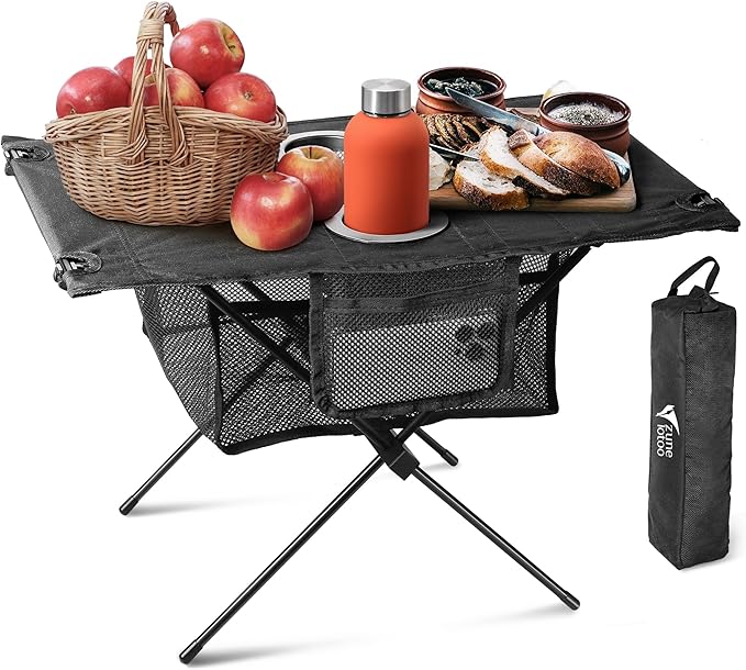 ZUNE LOTOO Portable Camping Table Folding Small Beach Table Foldable with Drink Holder &amp Mesh Storage &amp Carry Bag Compact Camp Tent Side Table for Picnic Tailgate Travel Outdoor Fishing Backp