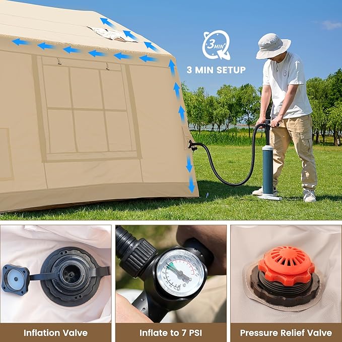 ABORON 2/6/8/10/12 Person Inflatable Camping Tent Easy Setup Blow Up Tent with Hand Pump PU3000mm Waterproof &amp Breathable 4 Season Glamping Tent for Outdoor Camping