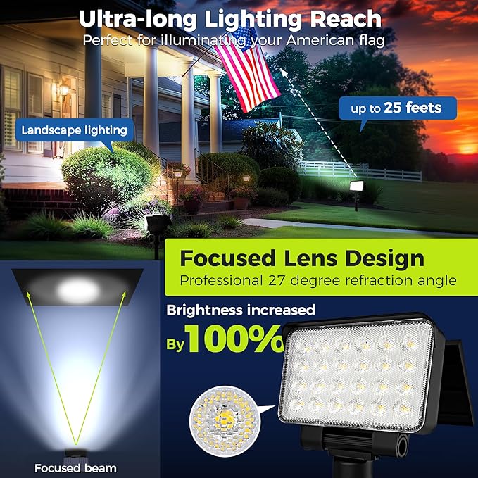 Solar Spot Lights Outdoor Waterproof for Flag Tree House Garden Yard Landscape Spotlights for Accent Uplighting Halloween Christmas Decorations-6 Pack