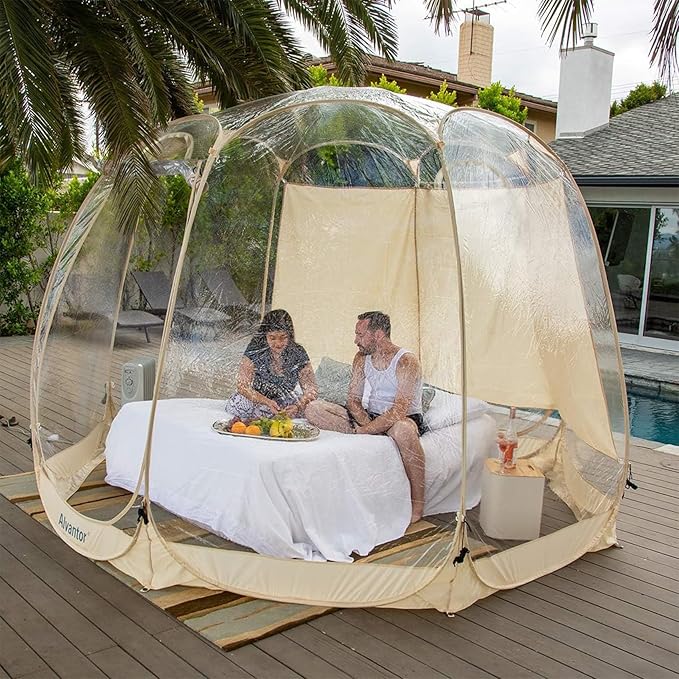 Alvantor® Pop Up Bubble Tent® - 12’ x 12’ Instant Igloo Tent® - 8-10 Person Screen House for Patios - Large Oversize Weather Proof Pod - Cold Protection Camping - Beige