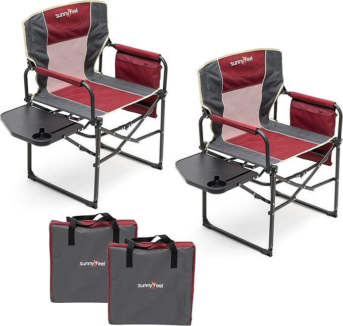 SUNNYFEEL Camping Directors Chair Heavy DutyOversized Portable Folding Chair with Side Table Pocket for Beach FishingTripPicnicLawnConcert Outdoor Foldable Camp Chairs