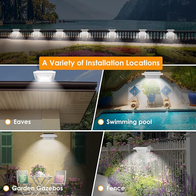 UniqueFire Outdoor Solar Gutter &amp Fence Lights 40 LEDs Waterproof Security Lamps for Eaves Garden Landscape Walkway (6PCS White Cold Light)
