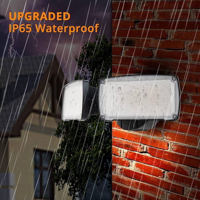 UME 2-Pack 19W Dusk to Dawn LED Security Light Outdoor 2 Adjustable Head 2000LM 5000K IP65 Waterproof Super Bright Flood Light with Photocell for GarageYardExteriorEntryway(Black)