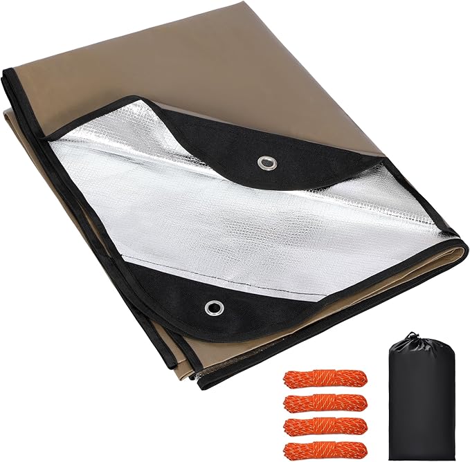 RedSwing Heavy Duty Survival Blanket Waterproof Emergency Thermal Tarp Multipurpose Reflective Insulated All Weather Blankets for Camping Hiking Brown