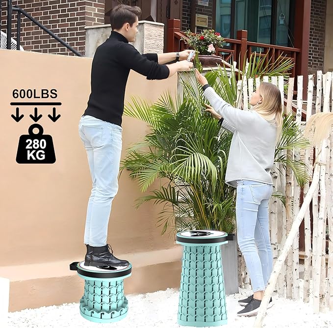 ALEVMOOM Upgraded Telescoping Collapsible Stool with Cushion Folding Stool with Printing Portable Retractable Foldable Seat Max Load 600lbs for Adults Camping Fishing Outdoor