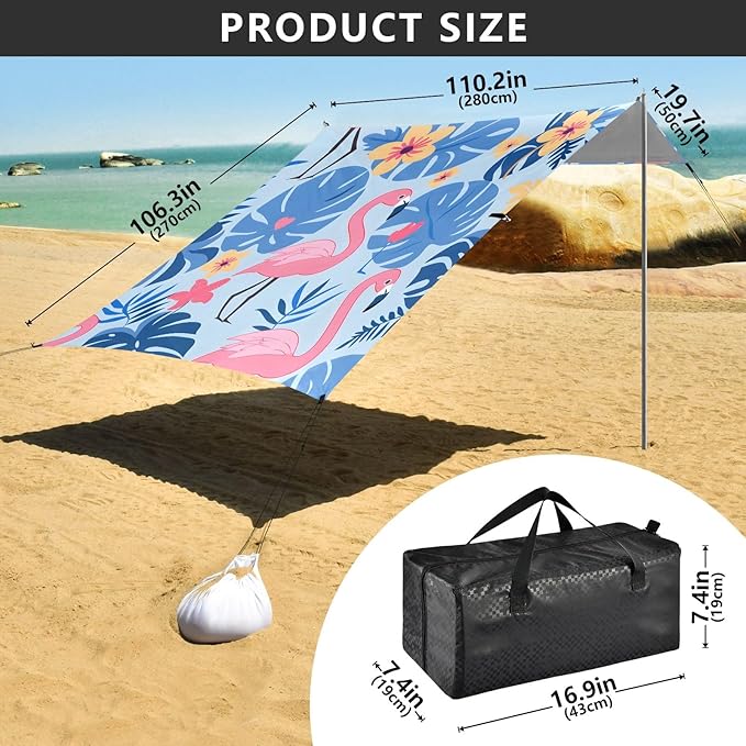 Flamingo Leaves Camping Sun Shelter Beach Tent Portable Beach Sun Shade Outdoor Canopy for Camping Trips Fishing Picnic