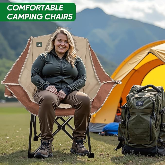 Northroad Folding Camping ChairOversized Portable Camping Chair w/Cup HolderHeavy Duty Padded Lawn Chair for Outdoor Tailgates Beach and Sports Moca