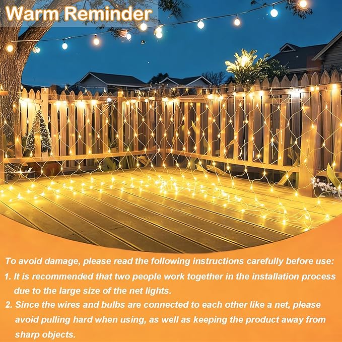 Lovelite 610 LED Christmas Net Lights 34.5ft x 5ft Mesh Lights Outdoor Clear Wire 8 Modes Waterproof Connectable String Lights Plug in for Bushes Xmas Tree Garden Holiday Party Decor - Warm White