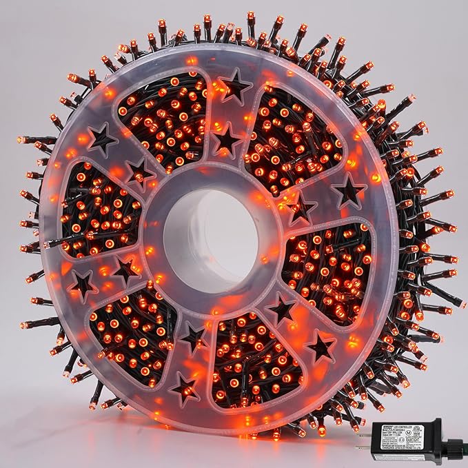 QITONG 165ft 500 LED Orange Christmas Lights Christmas String Lights Outdoor Waterproof with 8 Modes Green Wire Orange String Light Plug in Indoor with Timer Memory