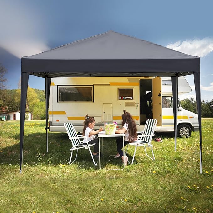 10x10ft Outdoor Pop Up Canopy Portable Instant Canopy Tent with 4 Sidewalls for Outdoor Events Party Wedding Birthday Graduation Dark Grey