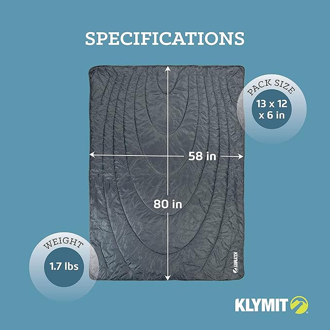 Klymit Horizon Travel Packable Camping Blanket and Comforter Blue/Black