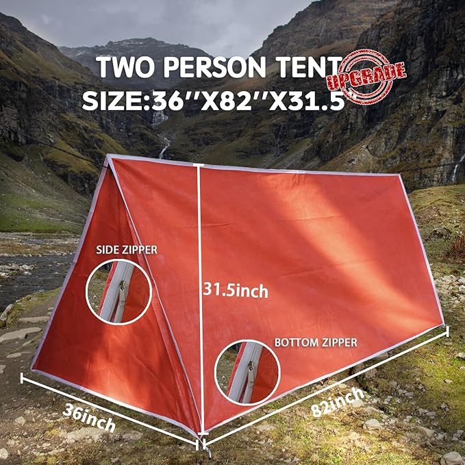 LYN Extra Large Zipper Reusable Survival Emergency Shelter TentThermal Waterproof Fireproof Lightweight Bugout with Paracord✚Stake for CampingFirst AidHiking&ampBushcraft