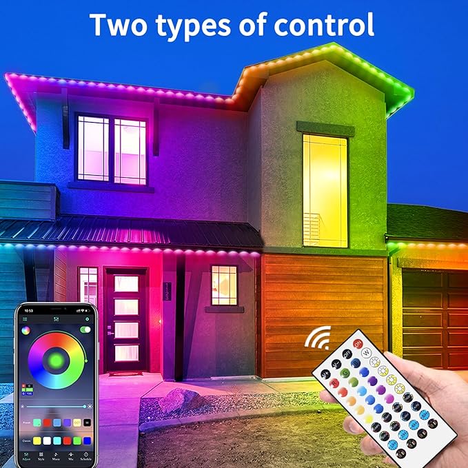 60FT Permanent Outdoor RGB LightsWaterproof Smart LED Eaves LightsPermanent Outdoor Light with App/Remote ControlMusic synchronisationfor HouseHalloweenRoofGardenChristmas Decorations