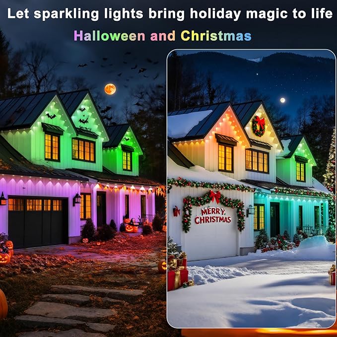 300FT Permanent Outdoor Lights Smart RGB Eaves Lights with App/Remote Control LED IP67 Waterproof Outdoor Lighting for Halloween Christmas Holidays Daily Party House Roof Lighting