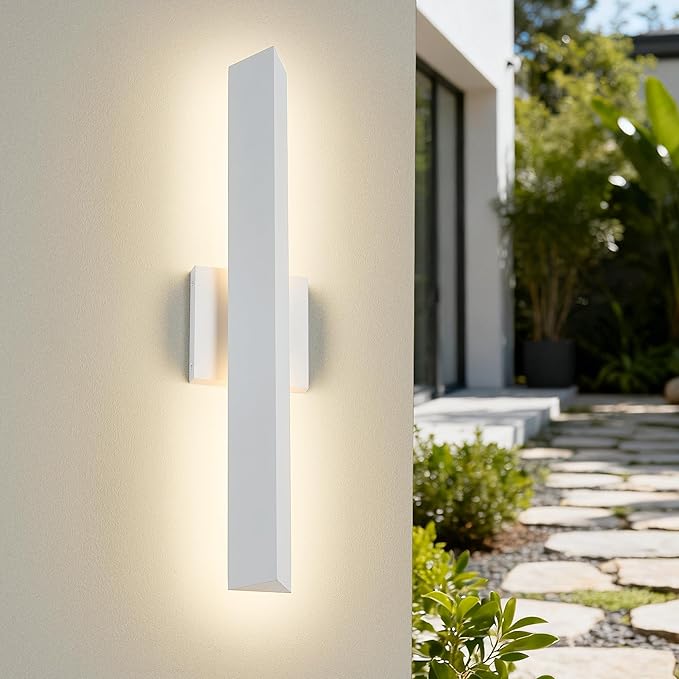 21.9IN LED Outdoor Aluminum Wall Lights20W Dimmable IP65 Waterproof Modern Textured White Indoor &amp Exterior Lighting Fixtures Long Exterior Wall Lights for Garage Front Door