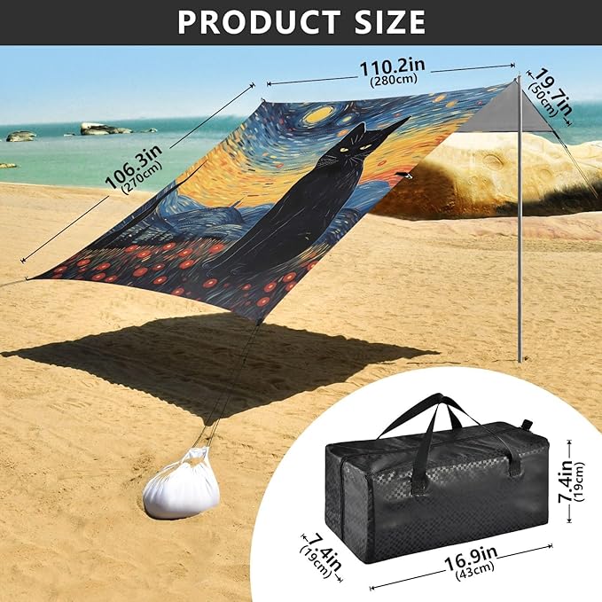 Starry Sky CatCamping Sun Shelters 9.2 x 10.5 FT Beach Canopy Tent Sun Shade with Carrying Bag for Camping Trips Fishing Backyard Fun or Picnics 21340169
