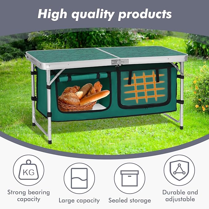 Camp Field Camping Folding Aluminum Table with Adjustable Legs for Outdoor Travel Beach Backyards BBQ Party and Picnic Foldable Table