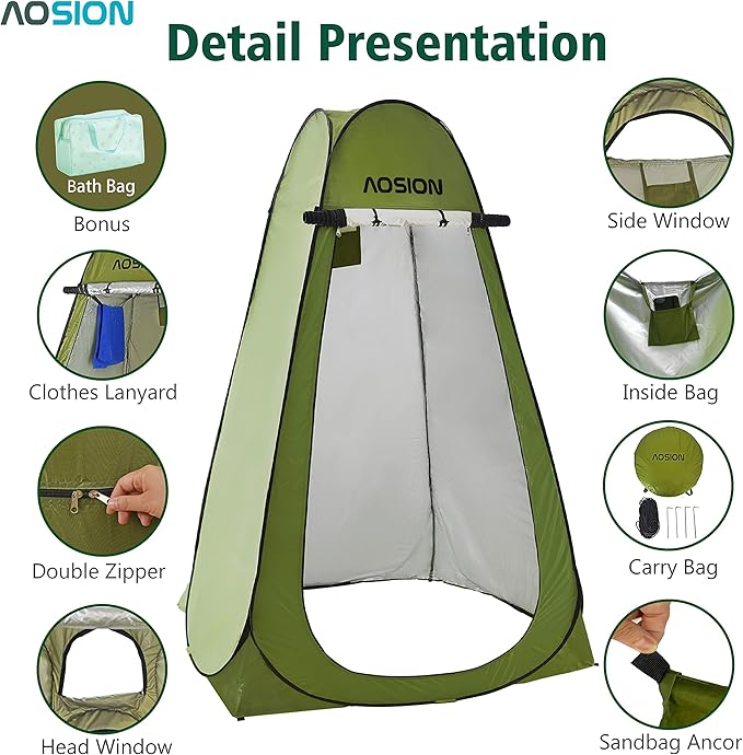 AOSION Privacy Shower TentPop Up Changing TentCamp Bathroom Changing Dressing RoomSun Sunshade Canopy Outdoor Rain Shelter for Camping Hiking Beach Picnic Fishing. (Green)