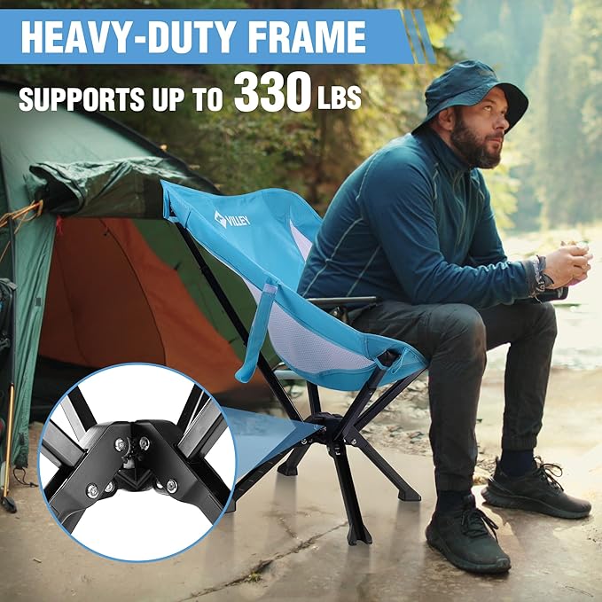 VILLEY Portable Folding Chair Lightweight Camping Chair No Assembly Needed Quick Setup for Beach Hiking Supports 330 LBS Blue