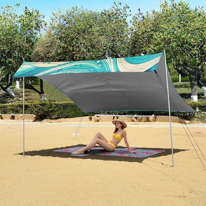 Shining Blue Water Spots Camping Sun Shelter Beach Tent Portable Beach Sun Shade Outdoor Canopy for Camping Trips Fishing Picnic