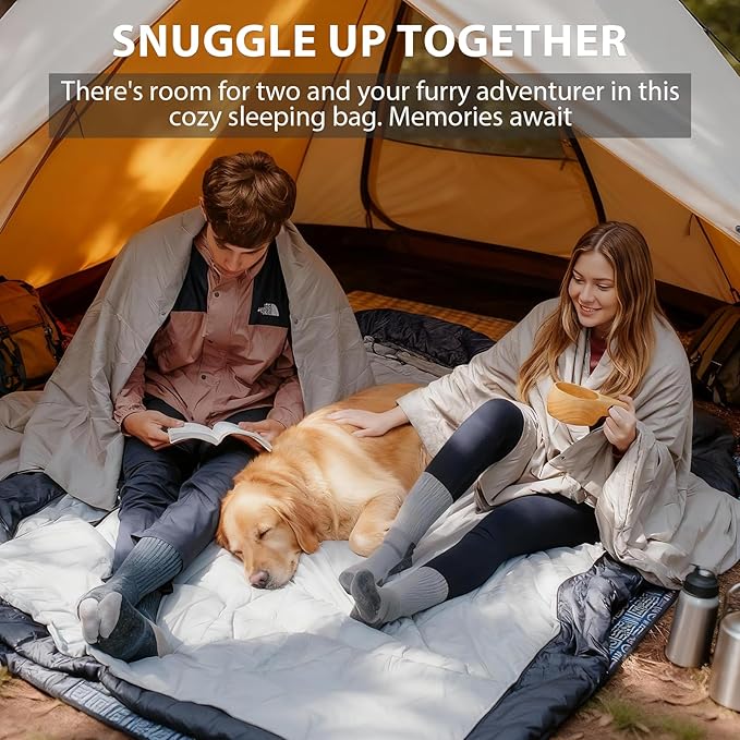 GEERTOP Double Camping Sleeping Bag with Blanket Queen Size Two Person Sleeping Bag for Adults Couples or Family Outdoor Backpacking Travel