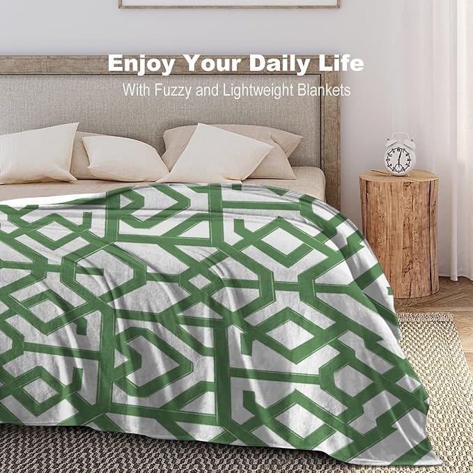 ArogGeld Imperial Trellis Geometric Green Warm Flannel Blankets Sage Green Geometric Stripes Luxury Plush Blanket for Gifts and Home Decoration 50x60in Christmas Housewarming Gift to Mom Dad