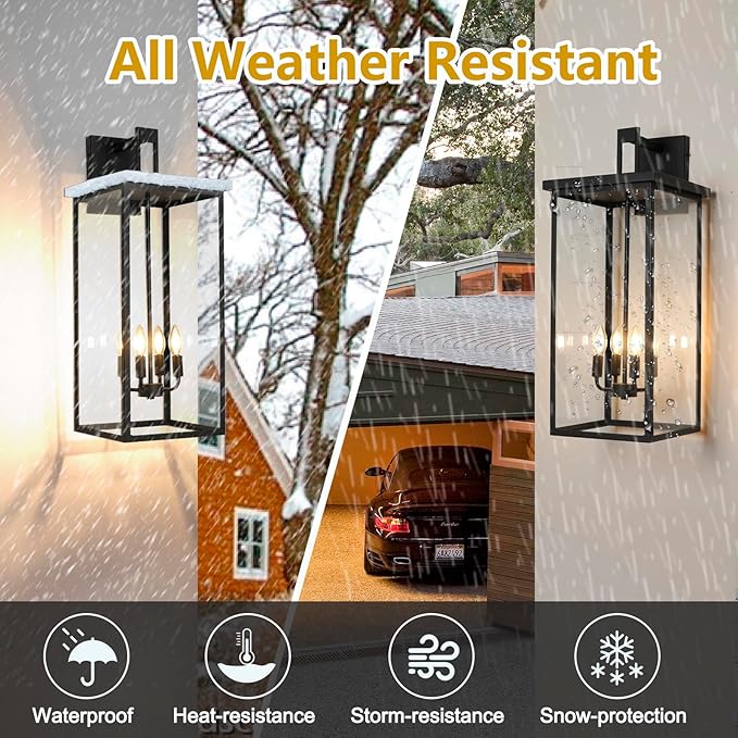 26 in Large Outdoor Wall Lantern Modern Matte Black Exterior Light Fixtures for House with Clear Glass Shade Large Outdoor Light Fixtures Wall Mount E12 Base Garage &amp Porch Wall Light