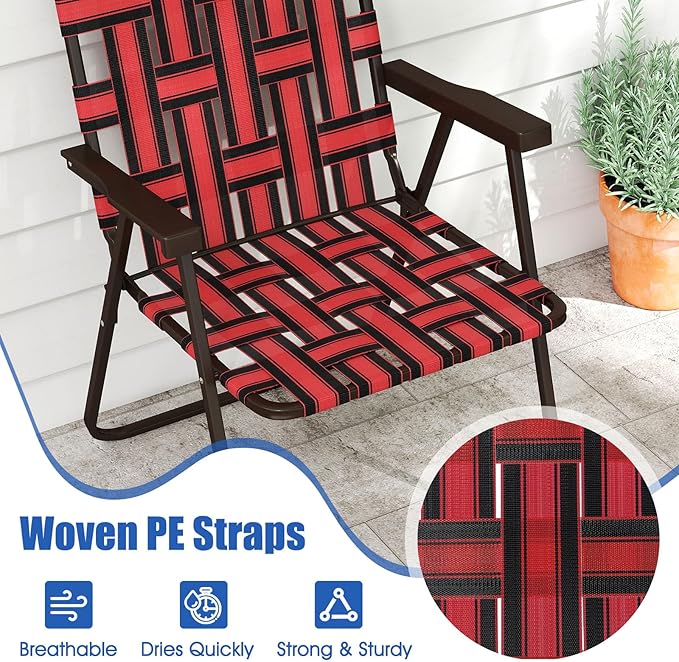 Giantex 6-Pack Lightweight Folding Camping Chairs 330 LBS Beach Chairs with Armrests No Assembly Needed Portable Webbed Lawn Chair for Picnic Fishing Patio Yard Outdoor Events Red