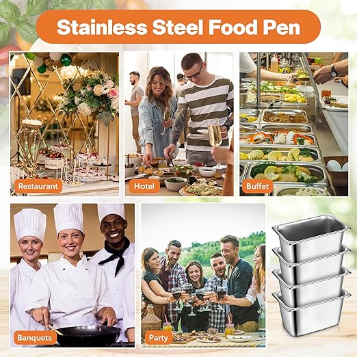 Rtteri 22 Pcs 1/9 Size 4 Inch Deep Stainless Steel Hotel Pans Set: 16 Metal Buffet Steam Table Pans with 2 Tongs &amp 4 Spoons – Stackable &amp Anti Jam Commercial Restaurant Catering Kitchen Food