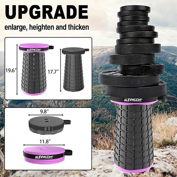 ALEVMOOM Upgraded 19.7 XXL Collapsible Stool with Cushion Portable Telescoping Stool Capacity 1000lbs Heavy Duty Retractable Folding Chair for Adults for Camping Fishing Hiking BBQ
