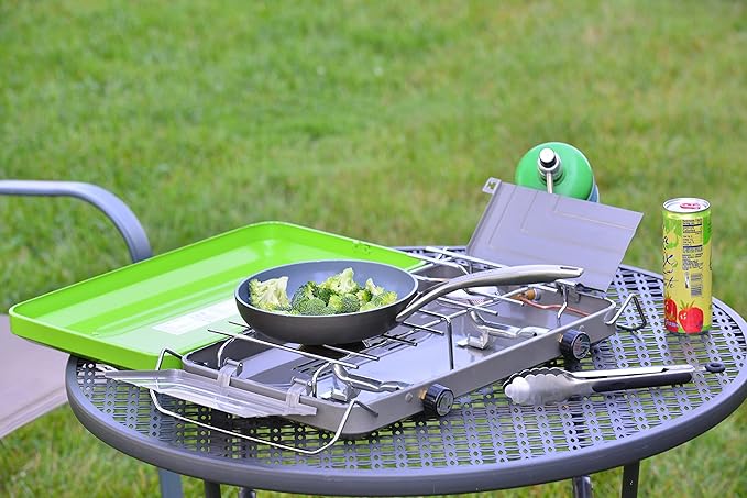 Flame King VT-101 2-Burner Portable Camping Stove Grill Great for Outdoor Cooking Backpacking Compatible with 1LB Propane Gas Bottle