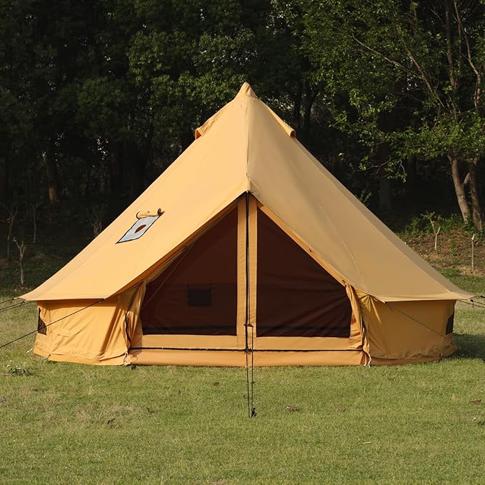 Cotton Canvas Bell Tent with Stove Jack Roomy Yurt for Family Glamping Camping 4 Season Tent with Zipped Removable Floor