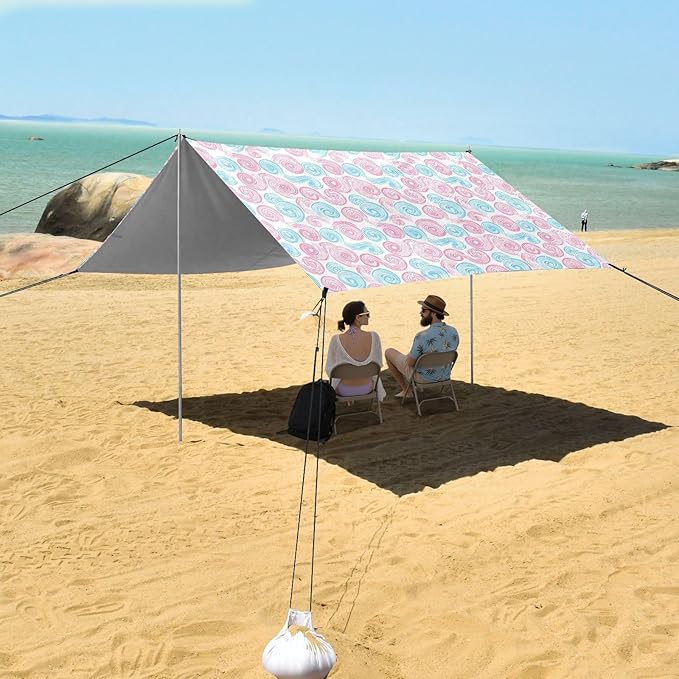 ALAZA Swirl Pink &amp Blue Beach Tent Sun Shelter UPF50+ Protection Beach Shade Canopy w/ 4 Sandbags for Outdoor Camping Fishing Backyard Fun Picnic 10x9 ft