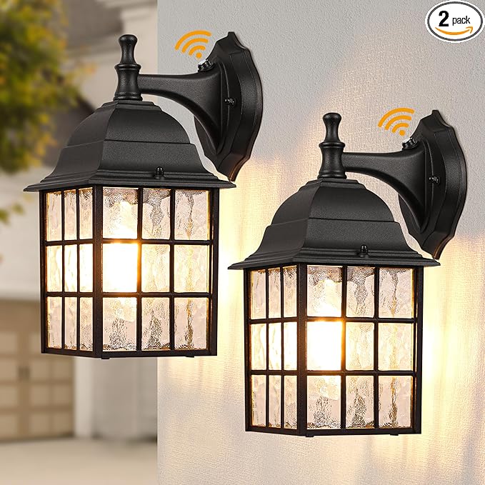 WIHTU 2-Pack Dusk to Dawn Outdoor Wall Lights Sensor Exterior Light Fixtures Porch Lights Black Waterproof Wall Sconces Outside Lighting for Garage Front Door