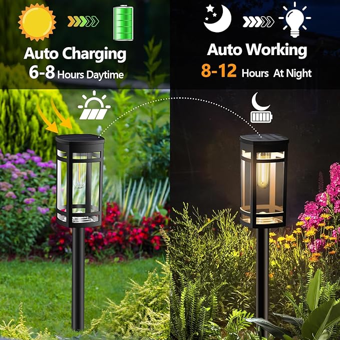 EXCMARK 12 Pack Solar Lights Outdoor Waterproof for Garden Pathway Walkway Driveway Yard Lawn Decorative Landscape Lighting. (Warm White Light 12)