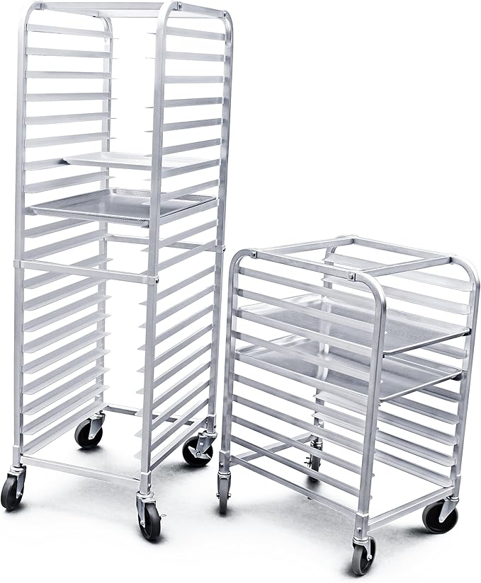 New Star Foodservice 36527 Commercial-Grade Aluminum 20-Tier Sheet Pan/Bun Pan Rack 26 L x 20 W x 69 H with Brake Wheels Silver
