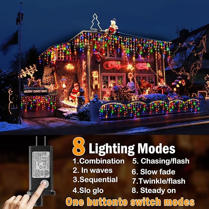 Hezbjiti Christmas Lights Decorations Outdoor 800 LED 65.6 FT 8 Modes 150 Drops Fairy String Curtain Lights for Christmas Decor Eaves Window Party Yard Garden Indoor (Multicolor)