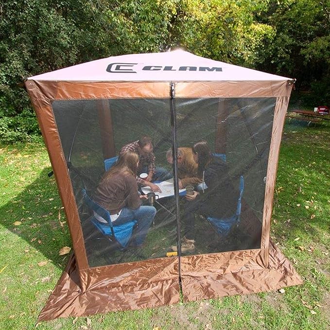 CLAM Pop Up Screen Tent Outdoor Camping Gazebo Canopy Traveler 6' x 6' Brown