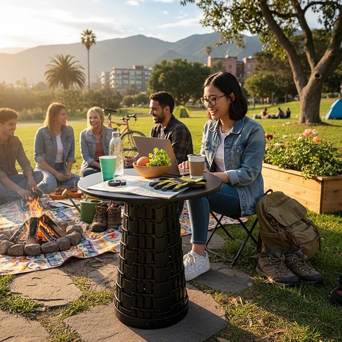Upgraded Collapsible Stool with Table Top Portable Telescopic Seat Folding Stool for Camping Gardening Fishing Hiking BBQ Tabletop Diameter 19.7 inches