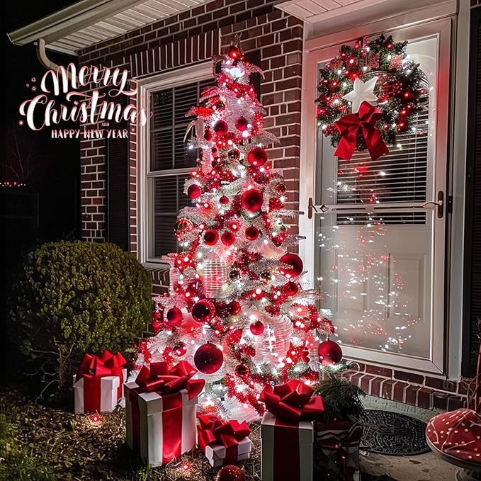 JMEXSUSS 2 Pack Solar String Lights Outdoor Waterproof Total 400 LED 151FT Solar Christmas Lights Outdoor 8 Modes Christmas Light for Outside Patio Yard Tree Decorations Red and White