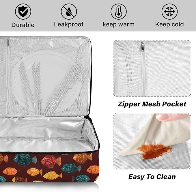 Casserole Carrier Colorful Cartoon FishInsulated Casserole Carrier for Hot or Cold Food Thermal Lunch Tote for Potluck Parties Picnic Beach Fits 9 x 13 Inches Baking Dish