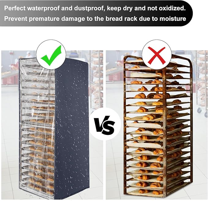 Sheet Pan Rack Cover With Zipper - Fits 20-Tier Bread Rack 23X28X64 - Bakers Rack Cover With Transparent Window Vents for Waterproof and Dustproof Protection