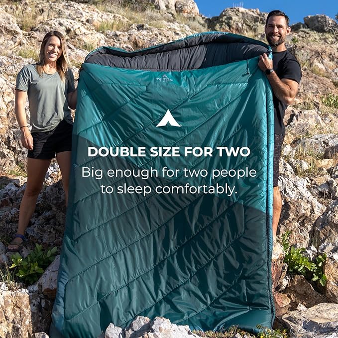 Teton Mammoth Queen Size Double Sleeping Bag- A Warm Bag The Whole Family can Enjoy – Great for Camping Hunting and Base Camp. Compression Sack Included