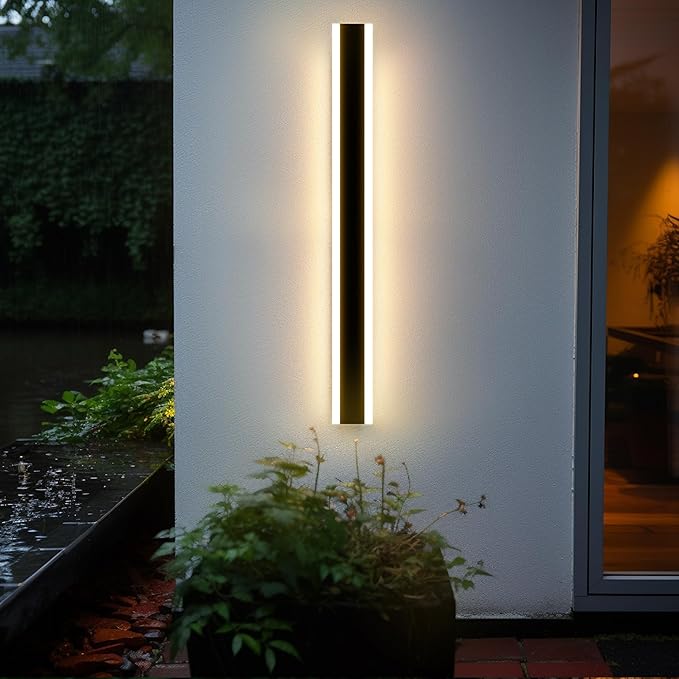 Outdoor Wall Light Fixtures Modern Long LED Wall Sconce Black Exterior Light Fixture Ip65 Waterproof Wall Lamp 40w 3000k Metal Rectangular Wall Lights For Villa PatioCourtyardPorch Bedroom45.3''
