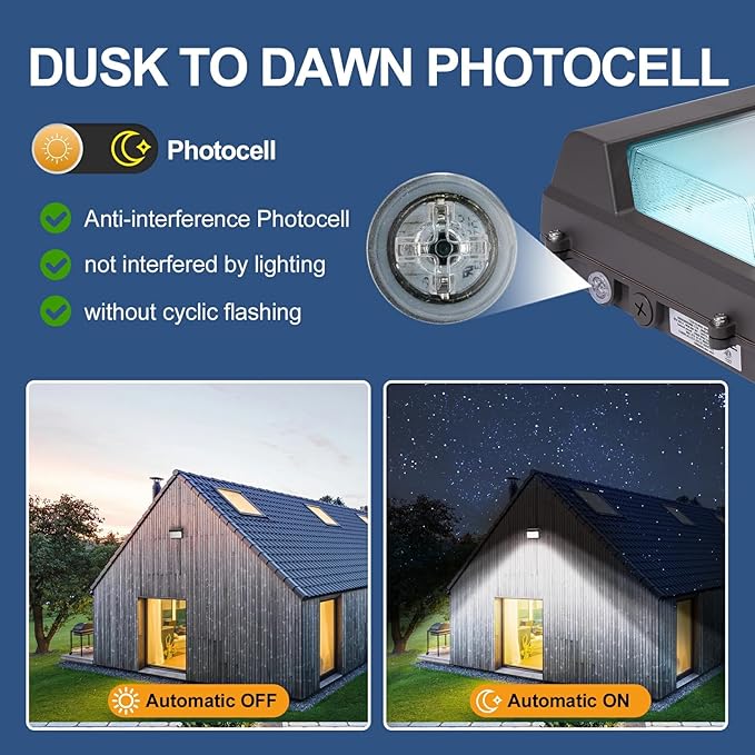 120W LED Wall Pack Light with Photocell 2Pack 4000/5000/6500K 3CCT 80/100/120W Selectable Commercial Wall Pack Lights Outdoor LED Wall Lights for Building Parking Lot Yard 100-277V ETL Listed