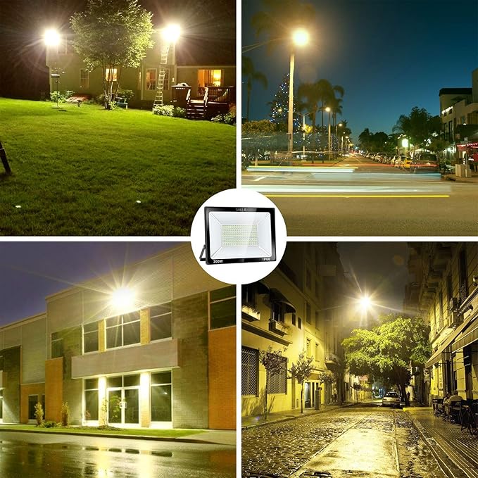 200W LED Flood Light Outdoor 20000lm Super Bright Security Light 1060W Equivalent 3000K Warm White IP66 Waterproof Outside Floodlights LED Arena Light for Garage Garden Yard