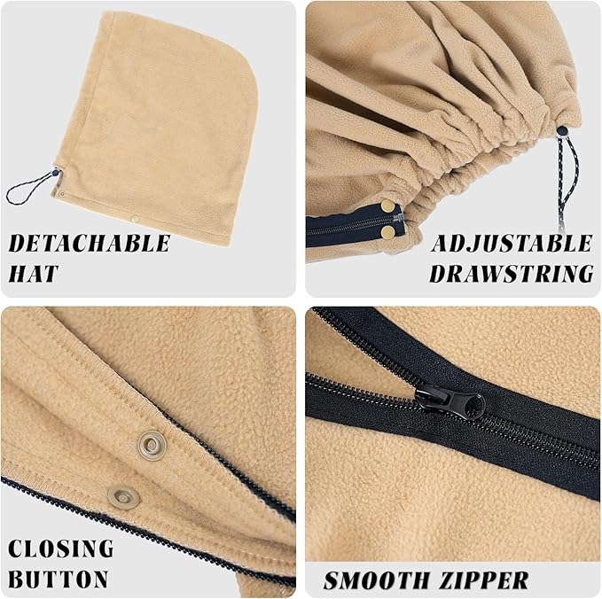 Fleece Wearable Blankets Camping Blanket Poncho 74.5 in * 63 in Warm Comfy Durable &amp Portable Machine Washable for Stadium Concerts Car Travel Sports Hiking Sofa. (Khaki)