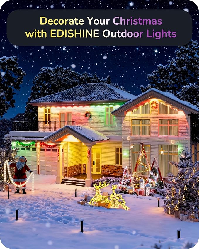 EDISHINE 150FT Cuttable Permanent Outdoor Lights 90 LED Smart RGB+IC+Warm White Eave Light 111+ Scene Modes App+Voice+Remote Control IP67 Waterproof for House New Year Decor Alexa Google Enable