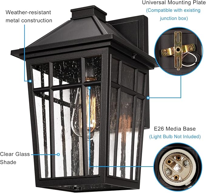 Darkaway Outdoor Sconce Lights Wall Light Fixtures 14inch Large Porch Light Outdoor Wall Anti-Rust Waterproof Aluminum with Glass Exterior Light Fixture for Patio Yard Doorway Garage (Large Black)
